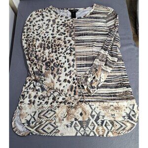 ALI MILES Womens M Cheetah Stripe Tribal Print Top Flowy Cinch Sleeve Tunic